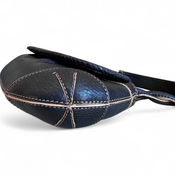 Vintage COLE HAAN Black Pebbled Leather Village Purse SP06 w/ Baseball Stitch! - Picture 10 of 16